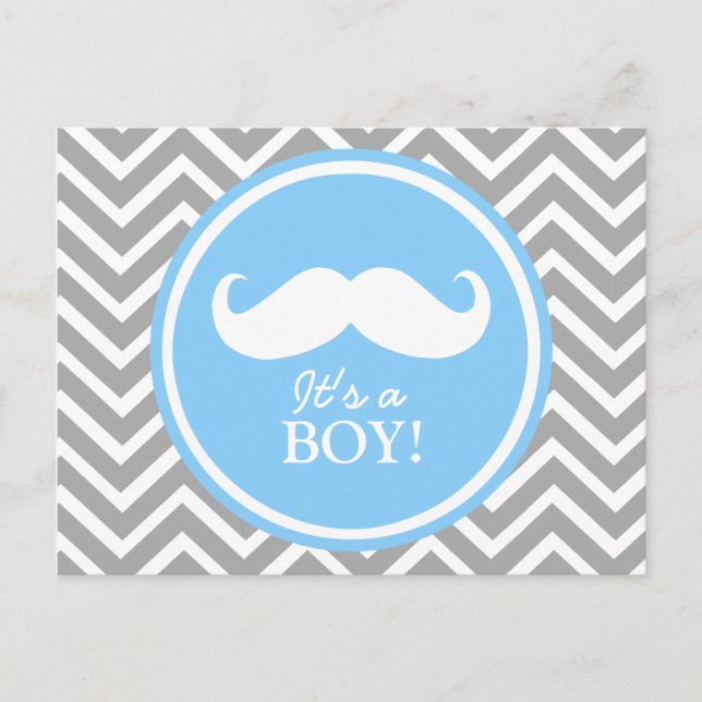 Moustache chevron baby boy shower invitation postcard (Front)