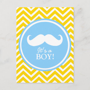 Moustache chevron baby boy shower invitation postcard