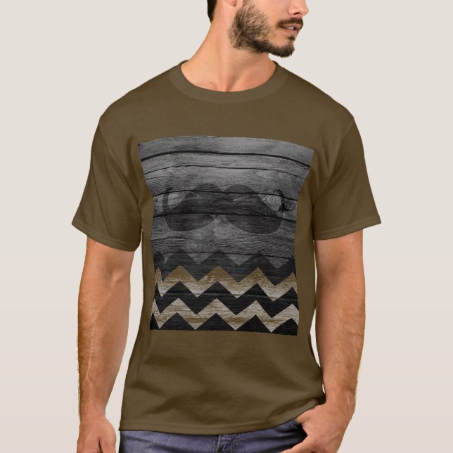 Moustache Chevron Vintage Wooden #4 T-Shirt (Front)