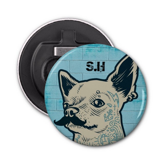 Moustache Chihuahua Graffiti Monogram Bottle Opener (Front)