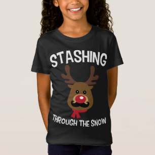 Moustache Christmas Reindeer Dashing Pun T-Shirt