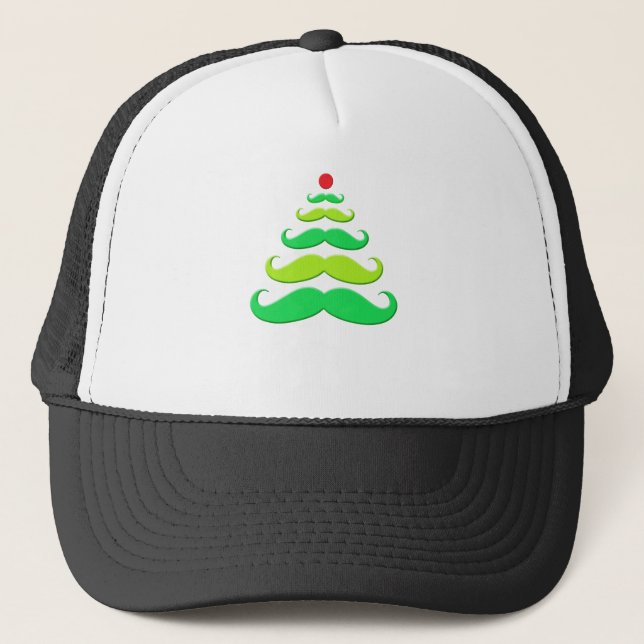 Moustache Christmas Tree Apparel Trucker Hat (Front)