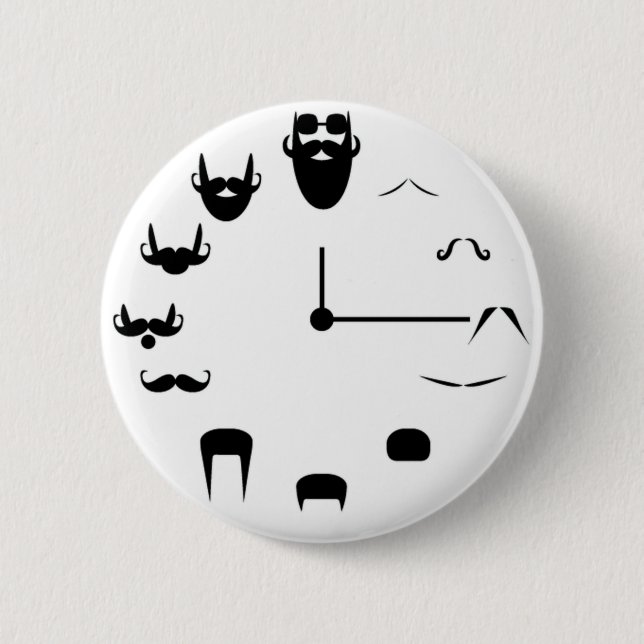 Moustache Clockface 6 Cm Round Badge (Front)
