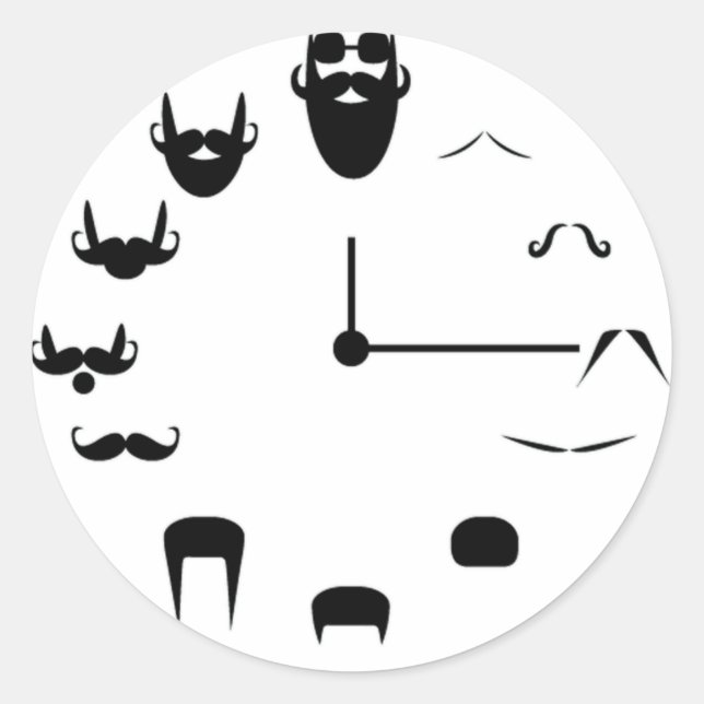 Moustache Clockface Classic Round Sticker (Front)
