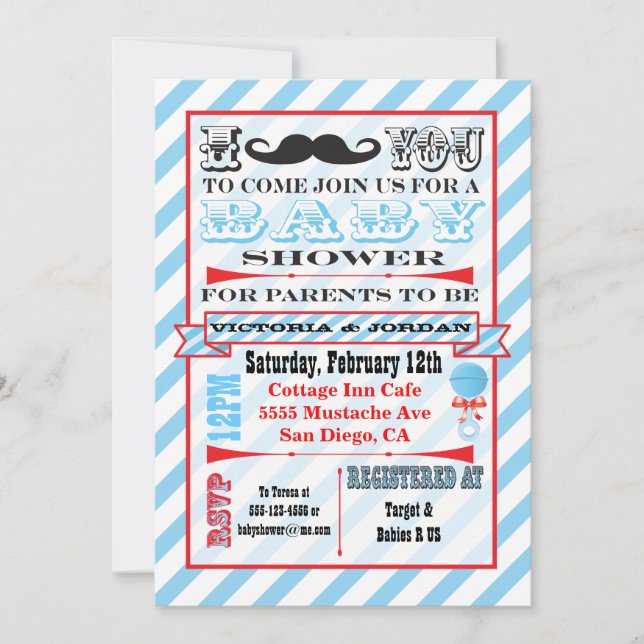 Moustache Couples Baby Shower Invitations (Front)