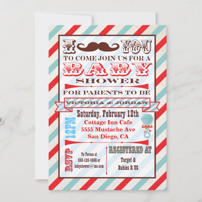 Moustache Couples Baby Shower Invitations (Front)