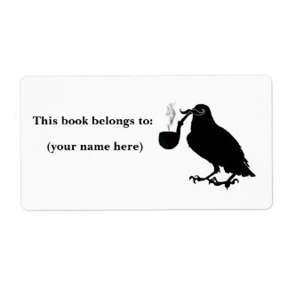 Moustache crow bookplate, square