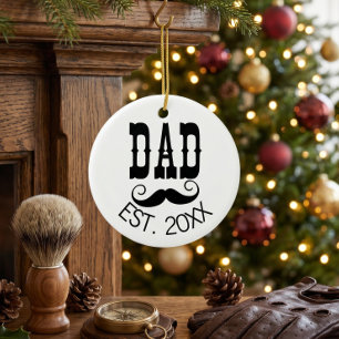 Moustache Dad Established vintage year western Ceramic Tree Decoration