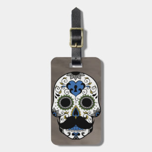 Moustache Day of the Dead Sugar Skull Luggage Tag