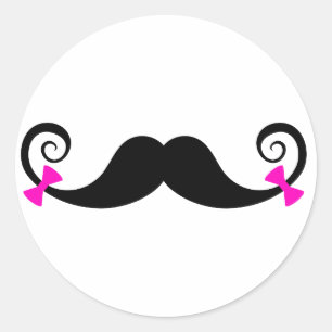 Moustache design with pink bows classic round sticker