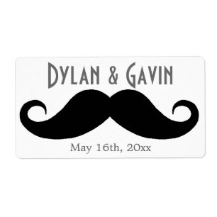 Moustache Gay Wedding Water Bottle Labels