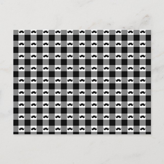 Moustache Gingham Pattern - Cute! Postcard (Front)