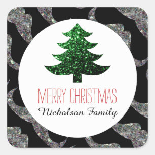 Moustache Green Christmas tree sparkles Gift Tag