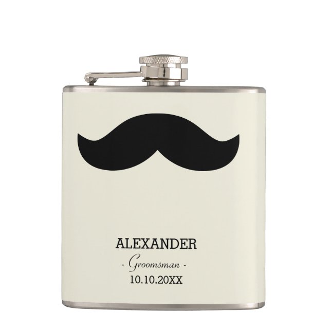 Moustache Groomsman Gift Custom Name Hip Flask (Front)