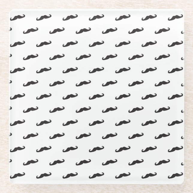 Moustache hipster pattern 2 glass coaster (Front)