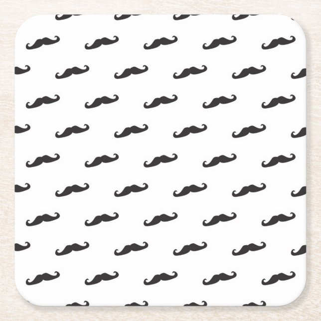 Moustache hipster pattern 2 square paper coaster (Front)