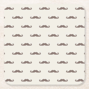 Moustache hipster pattern 3 square paper coaster