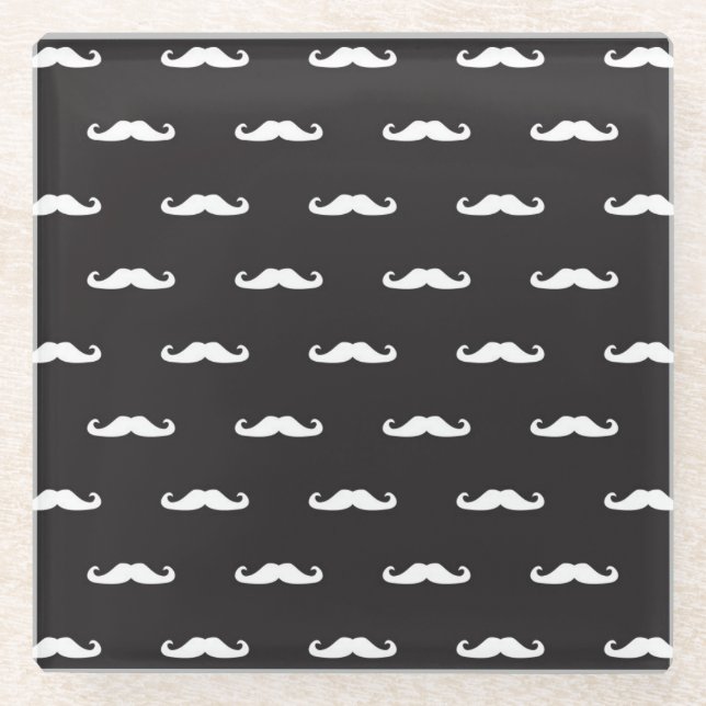Moustache hipster pattern glass coaster (Front)