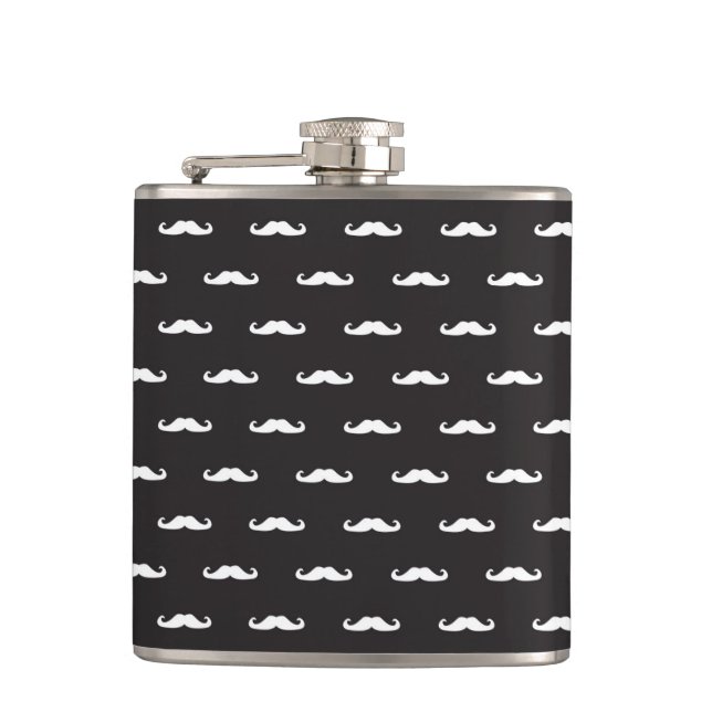 Moustache hipster pattern hip flask (Front)