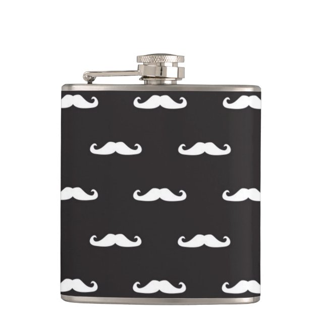 Moustache hipster pattern hip flask (Front)