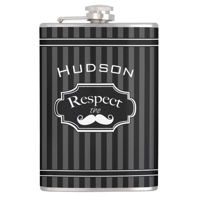 Moustache Hipster Retro Pattern Hip Flask (Front)