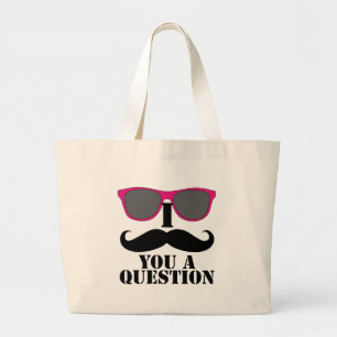 Moustache Humour with Pink Sunglasses Large Tote Bag