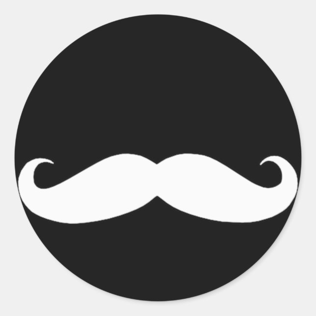 Moustache in Black or White Classic Round Sticker (Front)