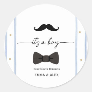 Moustache it's a boy baby shower classic round sticker