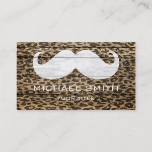 Moustache Leopard on Wood Texture #6 Business Card