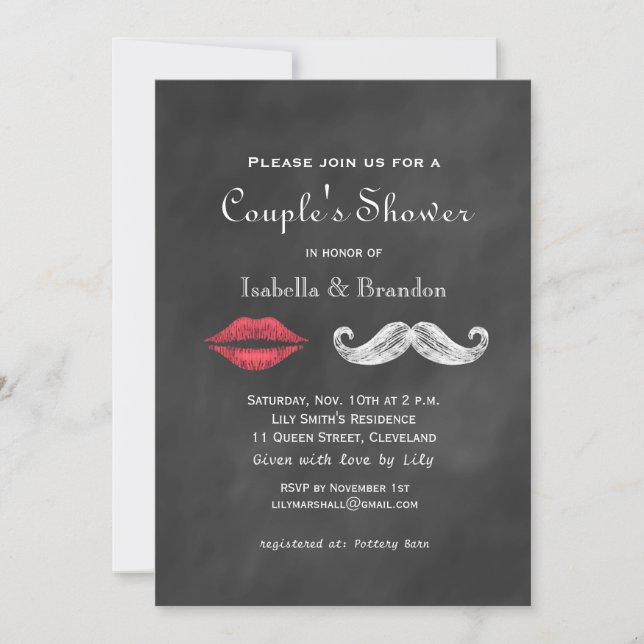 Moustache & Lips Couple's Shower Invitation (Front)