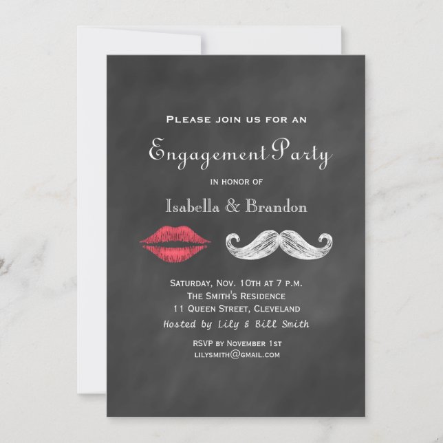Moustache & Lips Engagement Party Invitation (Front)
