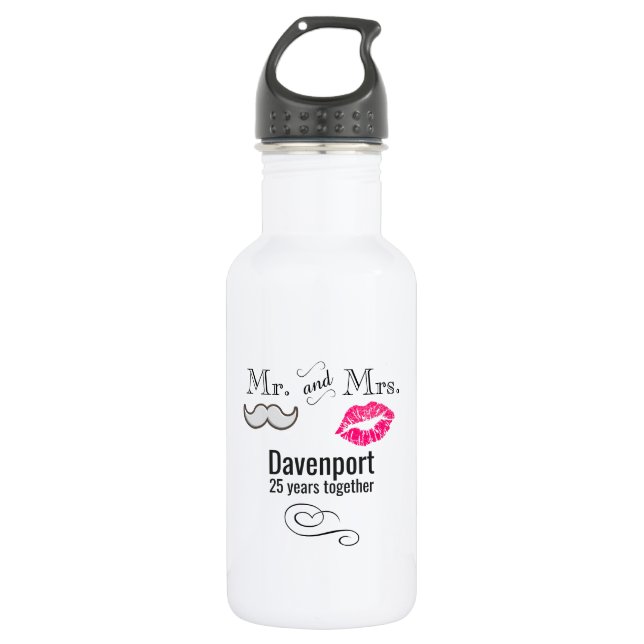 Moustache & Lips Mr. & Mrs. Anniversary 532 Ml Water Bottle (Front)