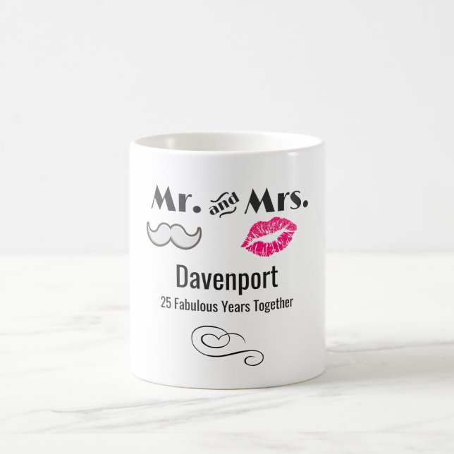 Moustache & Lips Mr. & Mrs. - Anniversary Coffee Mug (Center)