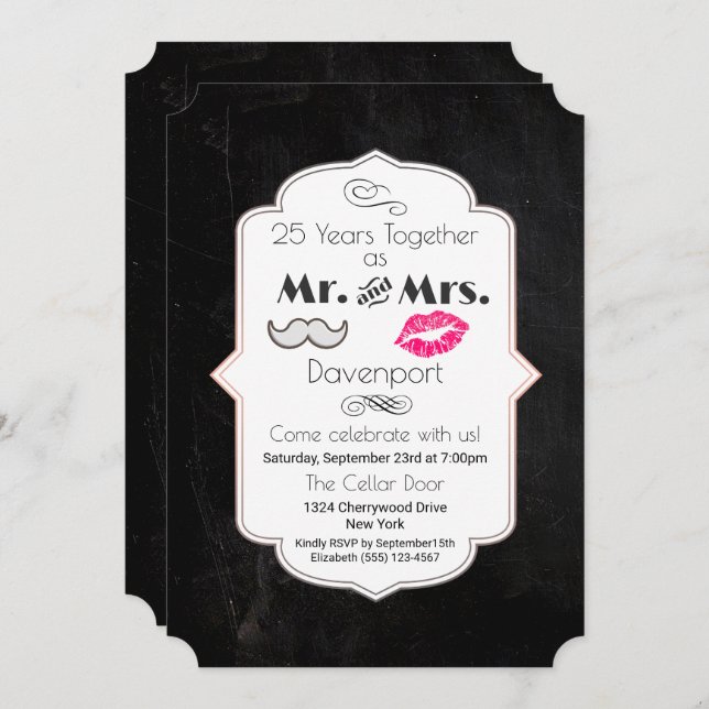 Moustache & Lips Mr. & Mrs. - Anniversary Invitation (Front/Back)