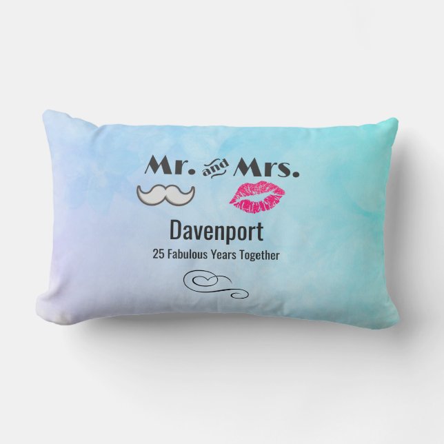 Moustache & Lips Mr. & Mrs. - Anniversary Lumbar Cushion (Front)