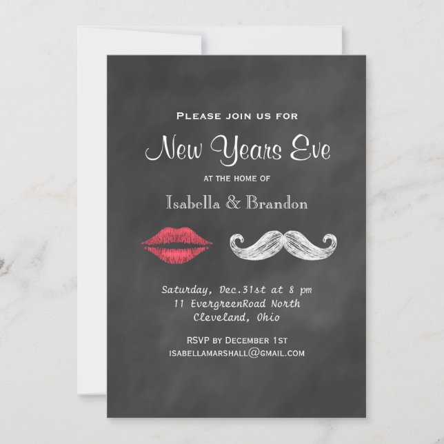 Moustache & Lips New Years Eve Party Invitation (Front)