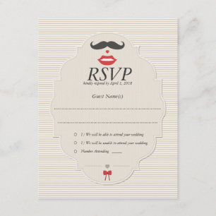 Moustache Lips Retro RSVP Wedding Card