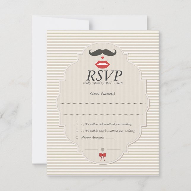 Moustache Lips Retro RSVP Wedding Card (Front)