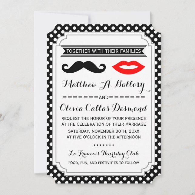 Moustache & Lips Wedding Invitations (Front)