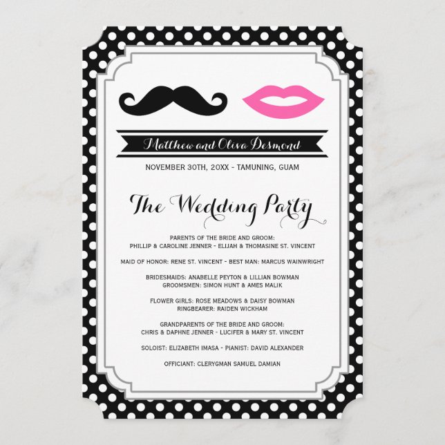 Moustache & Lips Wedding Programs Programme (Front)