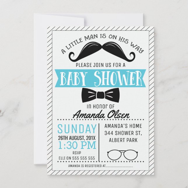 Moustache Little Gentleman Baby Shower Invitation (Front)