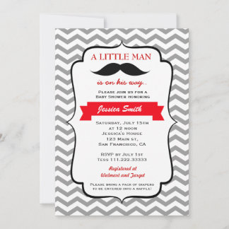 Moustache Little Man Baby Shower Invitation