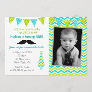 Moustache Little Man Birthday Invitations
