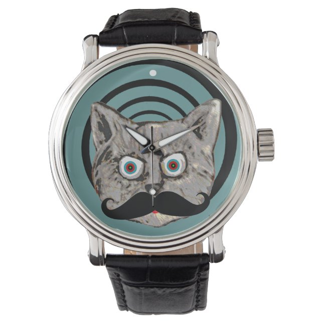 moustache mad cat hour watch (Front)