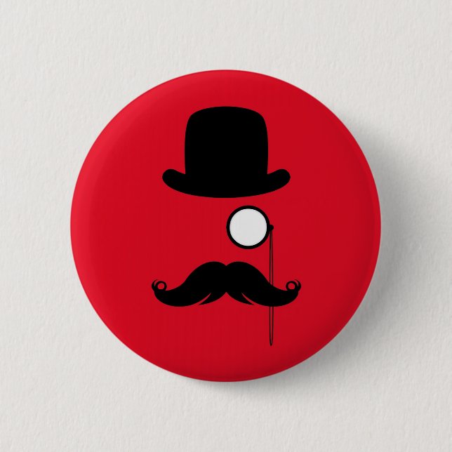 Moustache Man on Red Background 6 Cm Round Badge (Front)