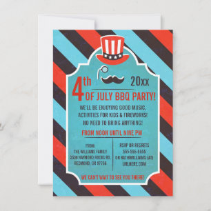 Moustache Monocle 4th of July Party Invitations