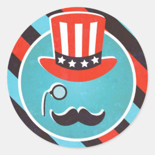 Moustache Monocle 4th of July Party Stickers