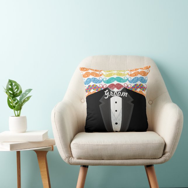 Moustache  Mr. Hipster Vintage Retro Groom Cushion (Chair)