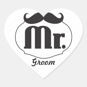 Moustache Mr. Just Married Heart Sticker