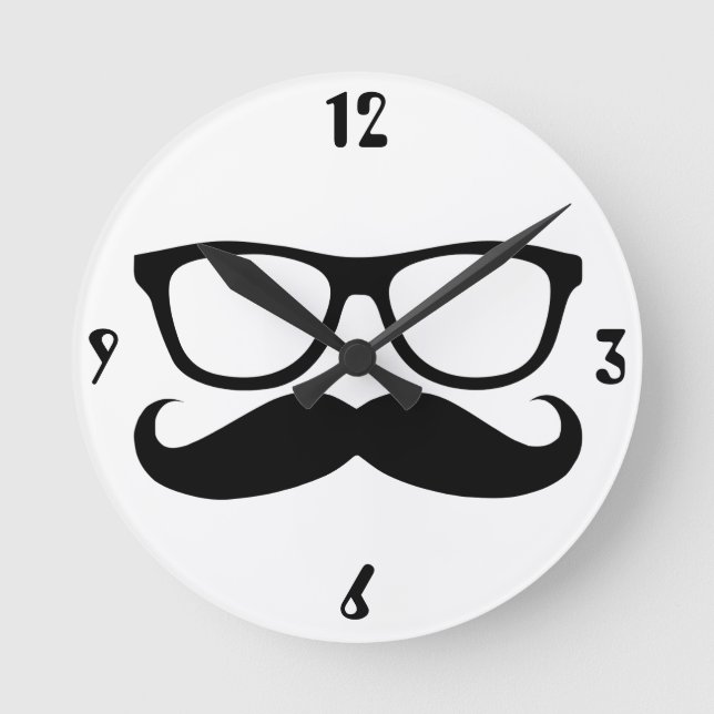 Moustache Nerd Round Clock (Front)
